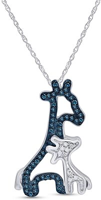 #ad Mom amp; Baby Giraffe Pendant Simulated Blue Sapphire Sterling Silver 18quot; Necklace