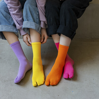 #ad 5 Pairs Women#x27;s Split Toe Socks Japanese Kimono Flip Flop Two Fingers Tabi Solid
