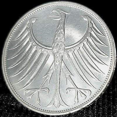 #ad *Beautiful* Authentic Germany 5 Deutsche Mark .625 62.5% Fine Silver Coin