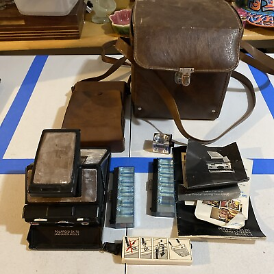 #ad Vintage Polaroid SX 70 Land Camera Model 3 With Leather Case Flash Bar II Manual