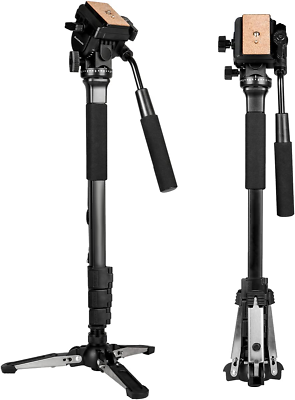 #ad Extendable Camera Aluminum Monopod with Fluid Head and Foldable Tripod Base For $89.64