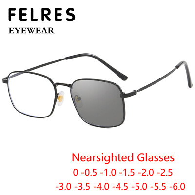 #ad Metal Square Photochromic Nearsighted Minus Distance Myopia Men Retro Sunglasses