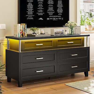 #ad 6 Drawer Dresser with LED Light Modern Chest of Drawers Wood Black Dresser