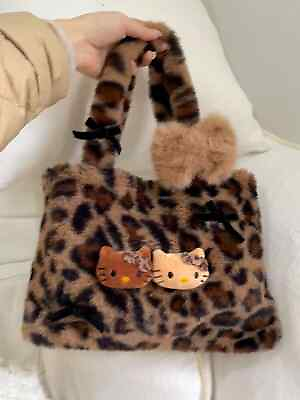 #ad Original cute plush Hello Kitty leopard print handbag retro women shoulder bag