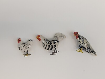 #ad Lot of 3 Vintage Chicken Porcelain Painted Figurines Rooster JAPAN