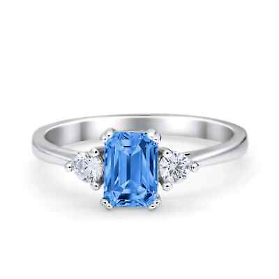 #ad Emerald Cut Wedding Ring Simulated CZ 925 Sterling Silver