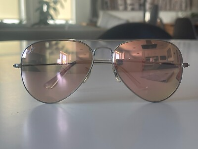#ad Ray Ban Aviator Flash Lenses Sunglasses Copper Pink Mirror Matte Silver Frame