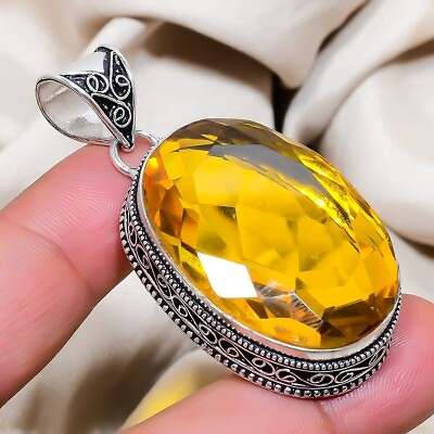 #ad Citrine 925 Sterling Silver Love Gift Family Handmade Jewelry Pendant 5.2quot;
