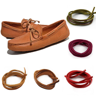 #ad 1Pair Rawhide Leather Shoelaces Unisex Shoe Boot Laces Thin Shoestrings 80cm