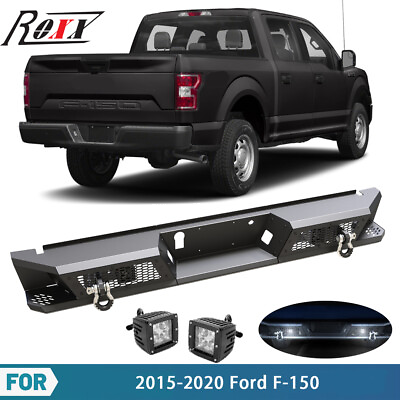 #ad For 2015 2020 Ford F 150 Black Steel Rear Bumper w LED LightsD RingsRear Step