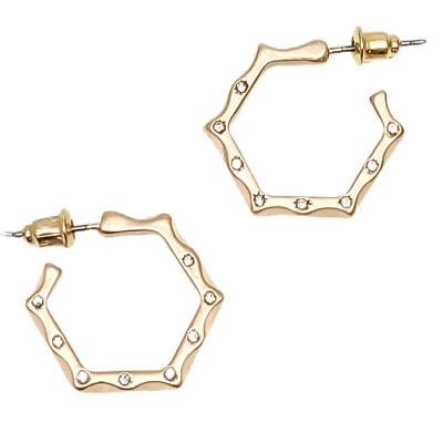 #ad Studded Hexagon Hoop Earrings Gold