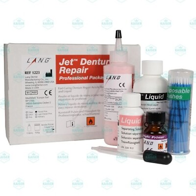 #ad Lang Jet Denture Repair Complete Kit Acrylic Fibered Pink Fast Set #1223FIB