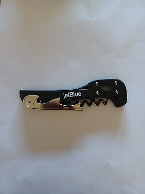 #ad Jet Blue Barware Wine Opener Foil Cutter Knife Corkscrew w Closed End Opener