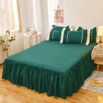 #ad 1pc Plain Dyed Bed Skirt with Elastic Solid Color Bed Sheet Ruffles Bed Skirt