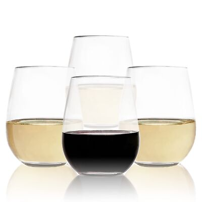#ad Vinjoy Unbreakable Stemless Plastic Wine Glasses 16 Ounce Set Of 4 Extra ...