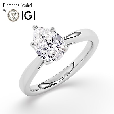 #ad IGI D VS1 2CT Solitaire Lab Grown Pear Diamond Engagement Ring 18K White Gold