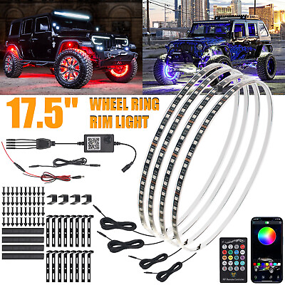 #ad 17.5quot; RGB amp; Chasing Flow Double Row LED Wheel Ring Rim Lights For Truck Car set