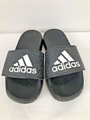 #ad Adidas Slides Youth 1 Kids Size 1 Black White Soft Foam GUC Adidas Sandles Shoes