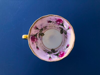 #ad Vintage Bone China Footed Tea Cup Scalloped Pink Roses Gold Gilt Royal