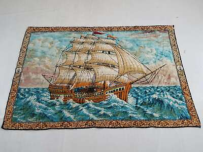 #ad Vintage Velvet Ship Scene Wall Hanging Tapestry 176x117cms