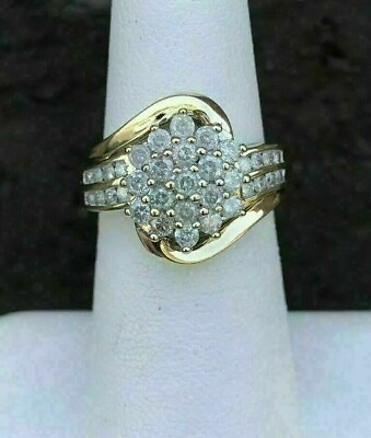 #ad Cluster Round Cut Simulated Women#x27;s Fancy Engagement Ring 14K Yellow Gold Plated