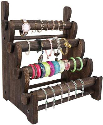 #ad Wooden 4 Tier Bar Bracelet Bangle Jewelry Holder Stand Display organizer coffee