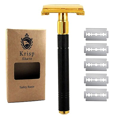 #ad LONG DOUBLE EDGE BUTTERFLY SAFETY RAZOR FOR MEN WOMEN 5 SHAVING BLADES GOLD
