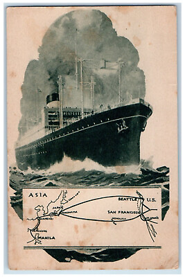 #ad c1910 Enroute to US Aboard American Mail Line Dollar Steamship Line Postcard