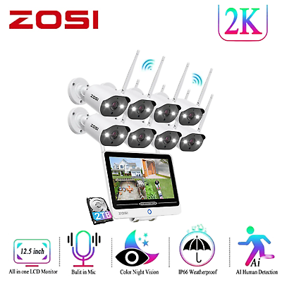 #ad ZOSI 8CH 3MP Home Wireless Security Camera System 12.5quot; LCD Monitor 2K WiFi NVR