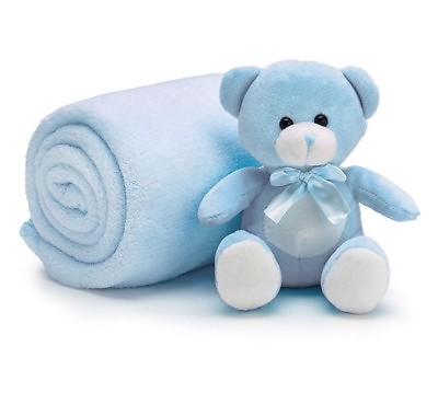 #ad Plush Blue Bear Stuffed Animal with Blanket