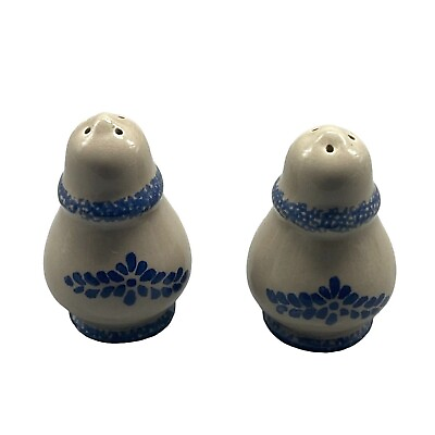 #ad ceramic salt and pepper shaker set round 4quot; tall brown and blue refill READ