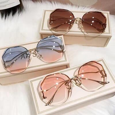 #ad Sunglasses Luxury Round Women Fashion Glasses Oversized Designer Gradient Metal