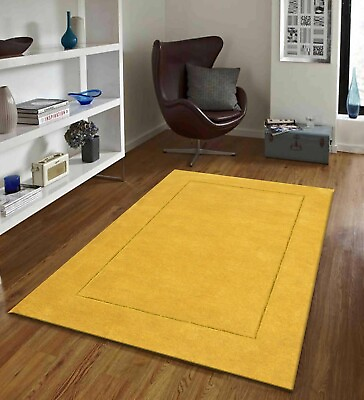 #ad Yellow Plain Hand Tufted Wool Carpet