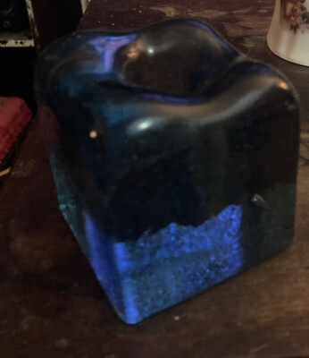 #ad Blenko Hand Made Blown Art Glass Ice Cube Blue Holder 3”