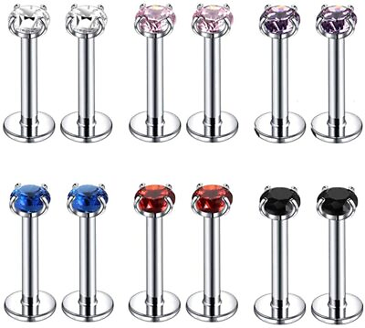 #ad 8 20 Pcs Stainless Steel Labret Lip Stud CZ Tragus Helix Monroe Piercing Jewelry