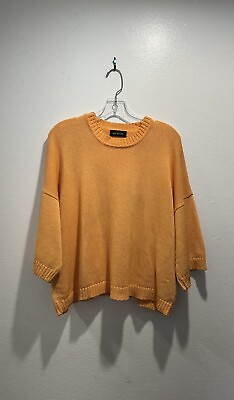 #ad ESKANDAR Orange Knit Short Sleeve Sweater Hand Loomed 100% Cotton Bright READ
