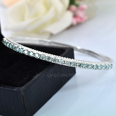 #ad Certified 2.50Ct Blue Diamonds 925 Silver Designer Bangle Bracelet VIDEO