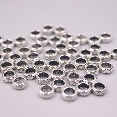 #ad 10pcs Pure 925 Sterling Silver Spacer Bead Vintage Circle Beads Accessories