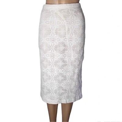 #ad Burberry Womens Skirt Size 6 White Crochet Lace Zip Back Pencil Split Hem
