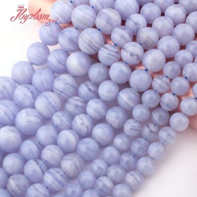 #ad Blue Chalcedony Agate Beads 6 8 10mm Smooth Stone Bead DIY Jewelry Making 15quot; $26.87
