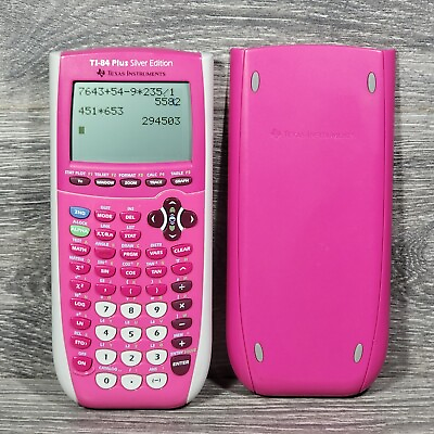 #ad Texas Instruments TI 84 Plus Silver Edition Graphing Calculator Pink Cover Works