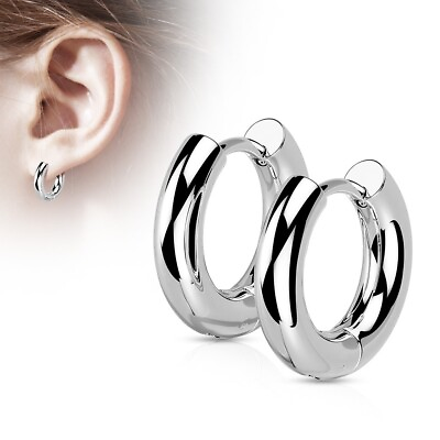 #ad Stainless Steel Thick Hoop Hinged Earrings Pair 3mm 18GA Earring Silver Color