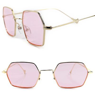 #ad Old Classic Indie Retro Funky Gothic Pink Lens Gold Steampunk Polygon Sunglasses