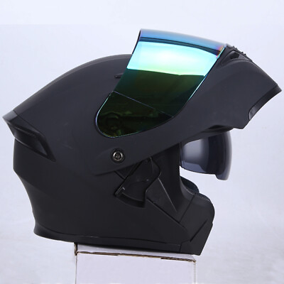 #ad DOT Approved Motorcycle Helmet Full Face Dual Visor Lens Modular Flip Up Helmets