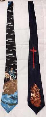 #ad Christian Ties 2 Vintage of Jesus. Crucifixion Cross and Walking on Water VGC