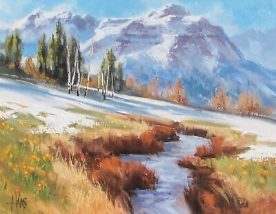 #ad TOM HAAS painting #x27;Promise of Spring#x27; oil 11quot;x14quot; Colorado mountains stream snow