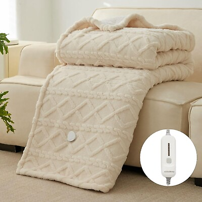 #ad Heated Blanket Tufted Sherpa Electric Blanket Throw with 3 Heating Levels amp; 4 Ho