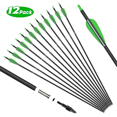 #ad 12Pcs Archery Carbon Hunting Target Arrows 30quot; spine 500 Recurve amp; Compound Bows
