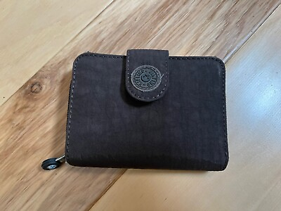 #ad Kipling Brown Women#x27;s Wallet Nylon Snap Coin Pouch ID Pocket Credit Card EUC