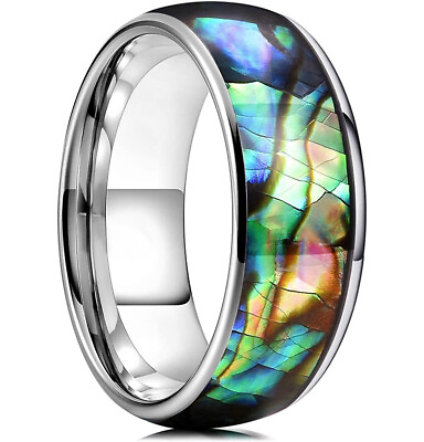 #ad Ebay Wedding Rings Mens or Unisex 8mm Domed Silver Tungsten Abalone Wedding Band